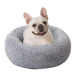 DanceWhale Rond pluche kat hondenbed, kalmerende donut knuffelbed, wasbaar huisdierbed, superzacht en pluizig puppykussen mat voor warm slapen (60 cm, grijs)