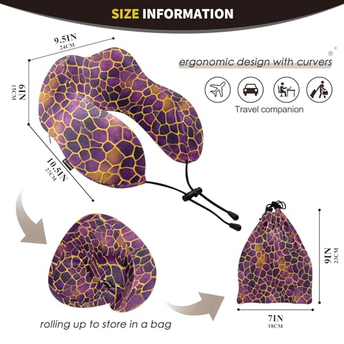 Image of ALAZA Lavenders Yellow Giraffe Spots Travel Neck Pillow Memory Foam Neck Pillow with Storage Bag,Soft Travel Pillow for Sleeping Travel Airplane Car Office Home