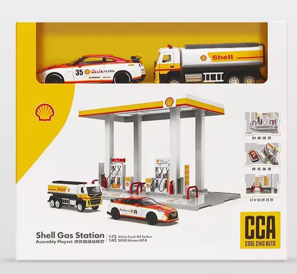 Tiudtoy CCA Shell Gas Station Playset – 1:72 Oil Tanker Truck & 1