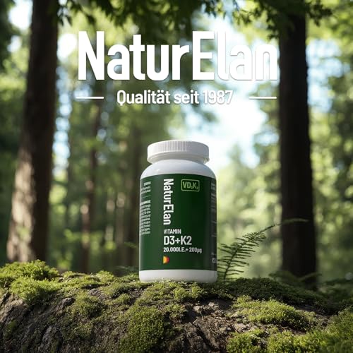 Vitamin d3 k2 hochdosiert 20000I.E. + Vitamin K2 MK7 200 mcg pro Dosis, 180 Vegetarisch Depot im Jahresvorrat, Ohne Zusätze, In Deutschland Produziert
