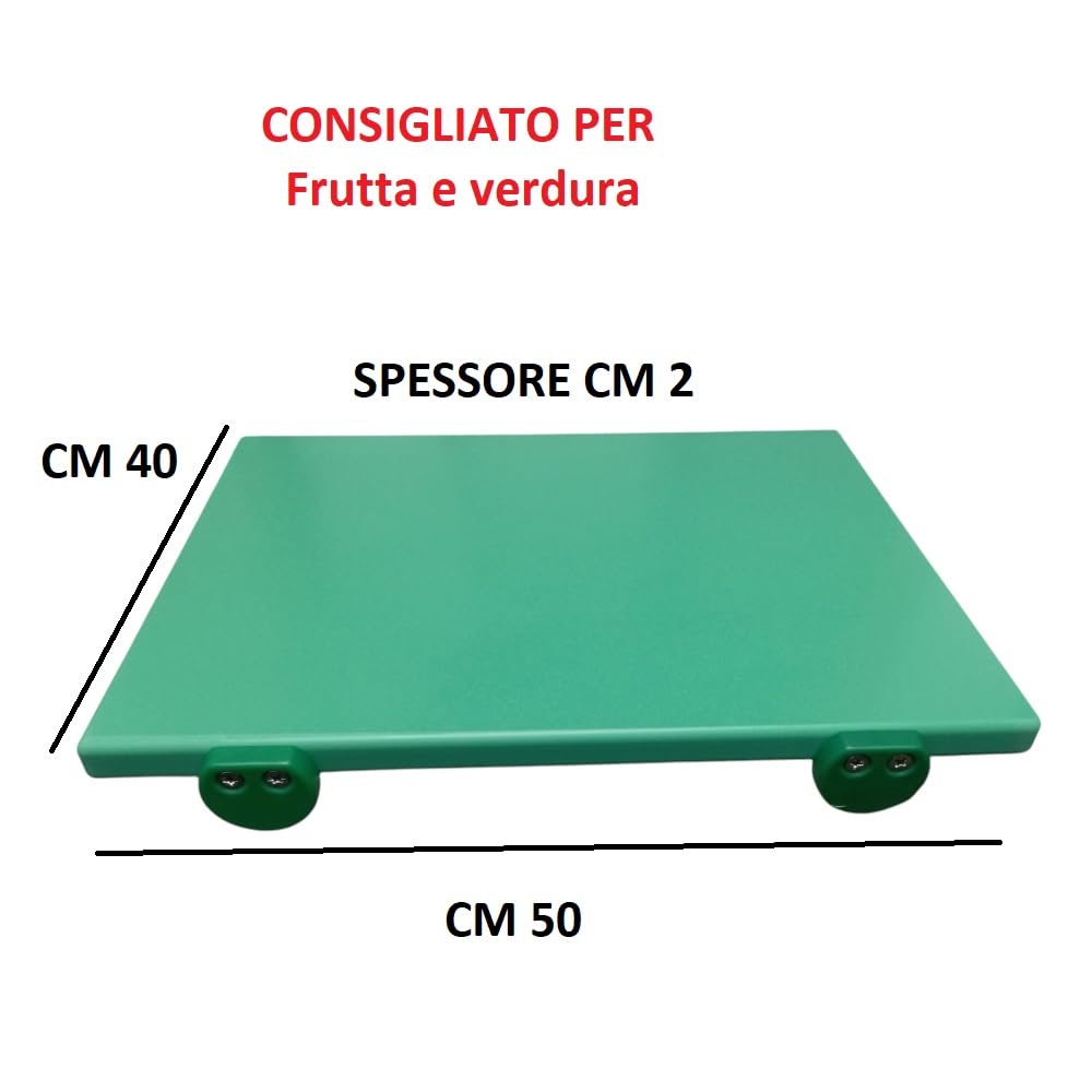 Tagliere Professionale in Polietilene VERDE CM 50x40x2 cm Certificato HACCP o uso generico consigliato per lavorazione FRUTTA E VERDURA ANTICONTAMINAZIONE Alimentare ANTIBATTERICO Con Fermi Inox