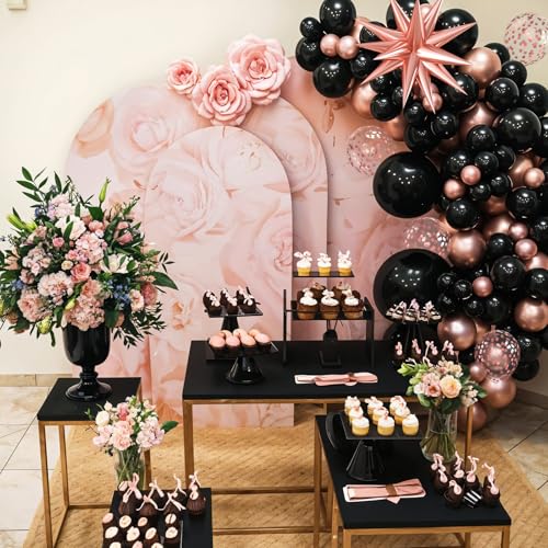Image of Rose Gold Black Balloons Kit, 120Pcs Metallic Confetti Arch with Star Foil