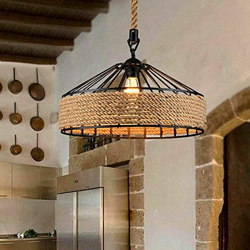 Lampada a sospensione vintage in corda Φ40cm, lampadario a soffitto a soppalco in ferro industriale retrò Lampada a sospensione rustica in corda di canapa Lampada a sospensione rotonda [Classe di effi