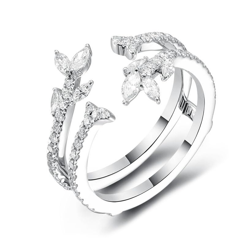 Anillos de compromiso para mujer, anillo de compromiso, vintage, abierto, con hojas de circonita, juego de joyas para mujer