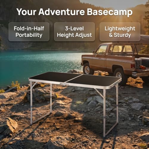 Mesa Plegable Trygoal 4FT, Mesa de Camping Portátil con Altura Ajustable, Estructura de Aluminio y Superficie Impermeable, Mesa de Picnic Negra miniatura 7