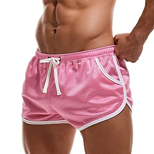 Aimpact Mens Gym Bodybuilding Shorts 3 Inch Retro Workout Running Short Shorts With Pockets(Pink M) #TOP1