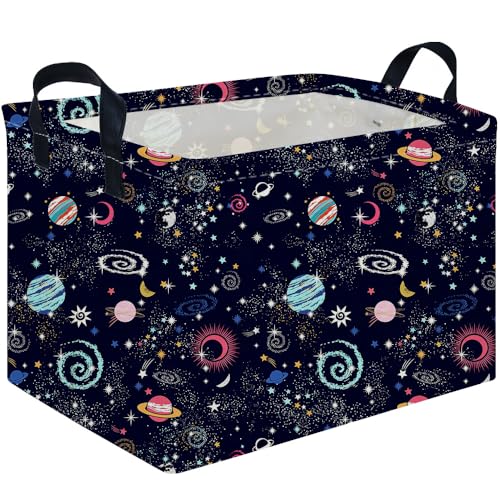 Image of Rectangular Star baskets,Storage Basket,Waterproof foldable laundry basket for Kids,Cute Toys Storage Bin Organizer,Book bins,Starry Sky Galaxy Room Decor(Stars)