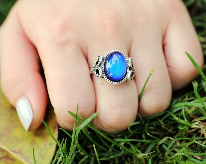 LOKILOKI 2 Uds Anillos De Estado De Ánimo Que Cambian De Color Chapados En Plata Antigua Que Cambian La Temperatura del Color Conjunto De Anillos De Sensación De Emoción para Mujeres/Hombres