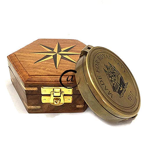 Brújula Sundial AV en Latón con Caja de Madera miniatura 5