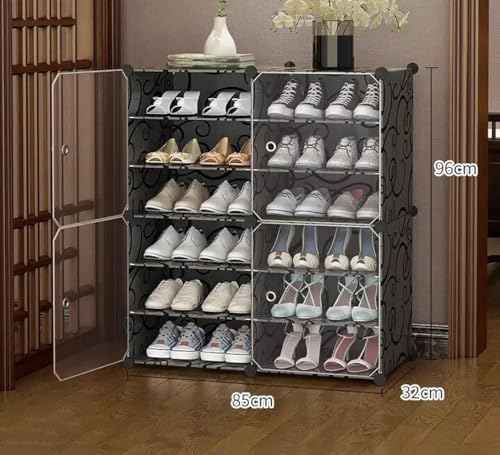 Image of Strassis Design Plastic Shoe Rack for Home with Door, 4 Door 12 Shelf | DIY Shoe Stand Organizer Cabinet for 24 Pairs Storage | Portable Slipper & Chappal Stand