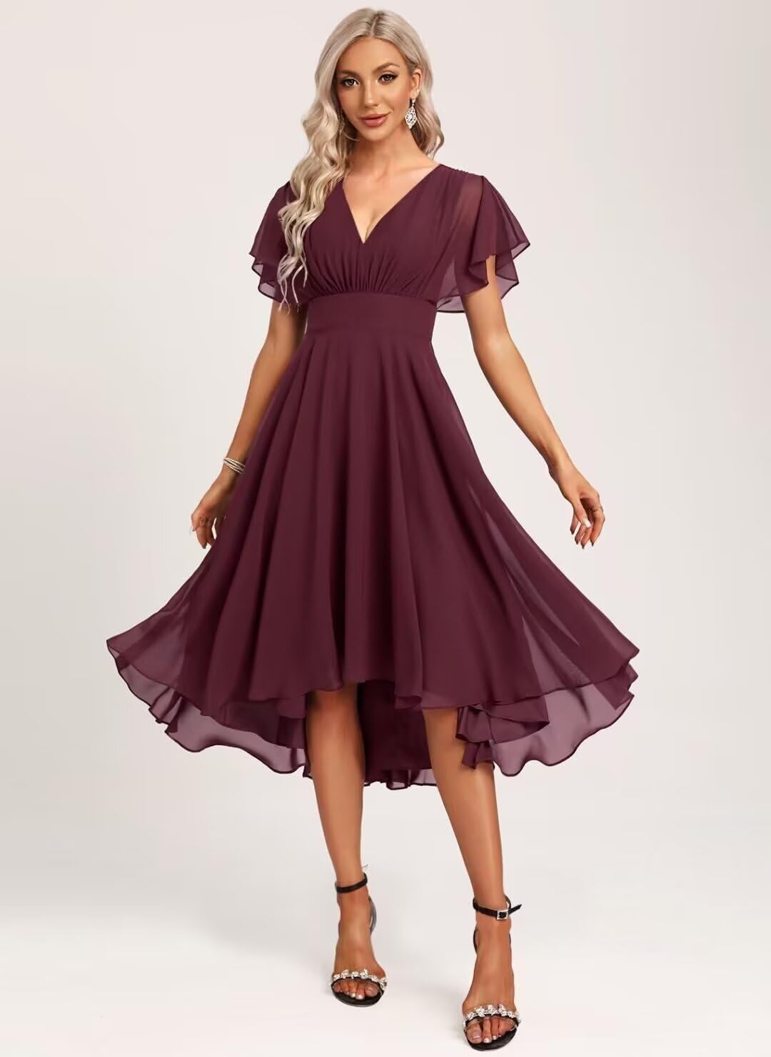 High Low Chiffon Mother of The Bride Dress, Wedding Guest Bridesmaid Party Dresses Formal Evening Gowns for Women - Image 2