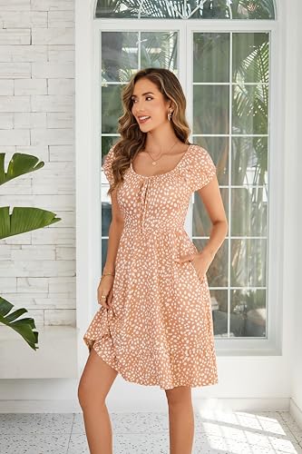 Image of HUHOT Teen Petite Women Floral Short Summer Mini Dresses with Pockets Cute Milkmaid Sundress 2026