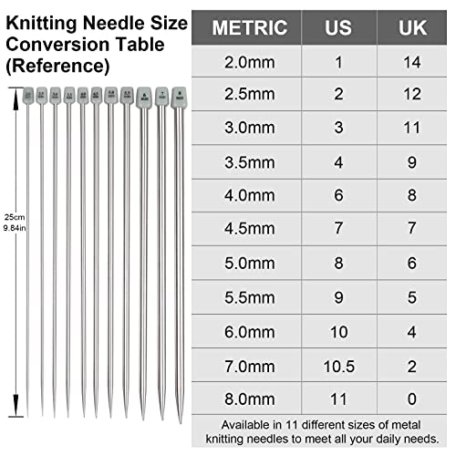 Aeelike LIKEBZZY00041 11 Pairs Knitting Needles Set - 10 Inches Stainless Steel Metal Knitting Needle Single Point Knitting Needles thumb #1