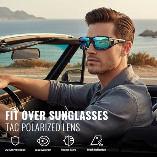 Myiaur Polarized Fit Over Glasses Sunglasses for Men Women, Trendy Wrap Around Sunglasses UV Protection for Driving (2 Pack)2