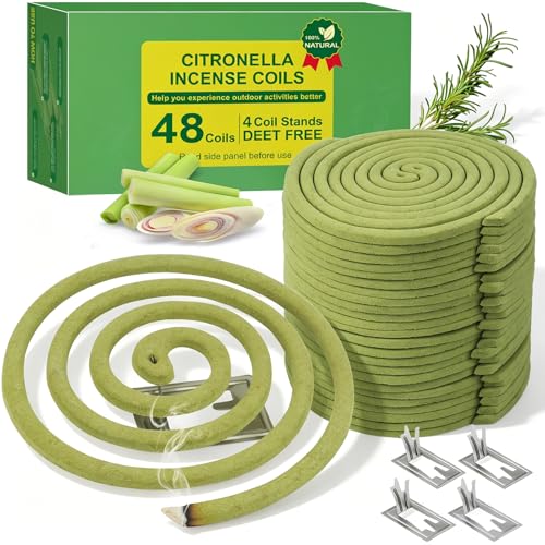 Spirales Encens à la Citronnelle 432 heures, 48 spirales citronnelle, 4 supports, citronnella coils pour & utilisation intérieure et extérieure, jardin,...