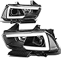 Auto Dynasty Pair of 3D LED DRL Bar Black Housing Clear Corner Projector Headlight Lamps Compatible with Dodge Charger 11-14