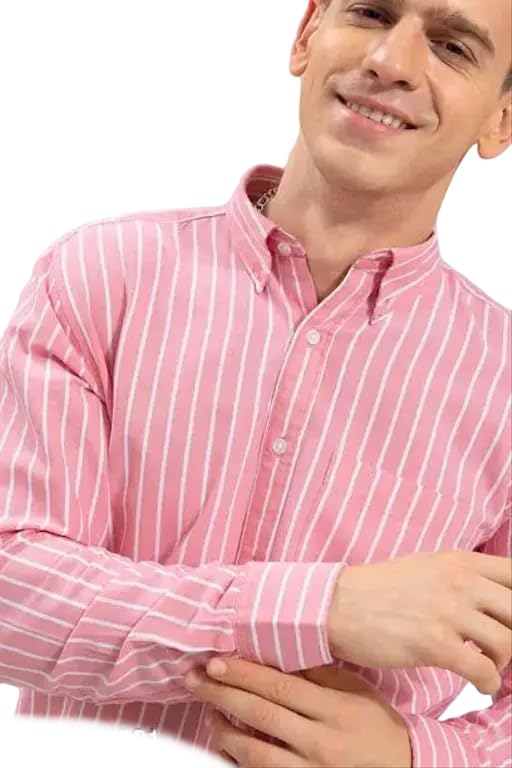 Image of Mahima Ethnic Centre's Men's Striped Casual Shirt Regular Fit Long Sleeve Cotton Blend