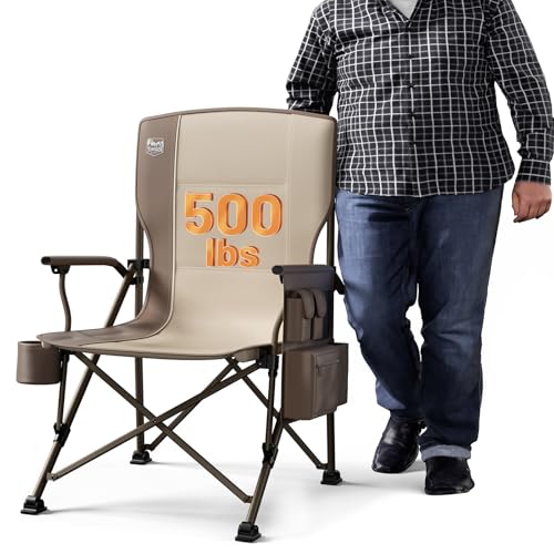 TIMBER RIDGE Oversized Folding Camping Chair High Back Heavy Duty for Adults Support up to 500lbs with Cup Holder, Side Pocket Cooler Bag