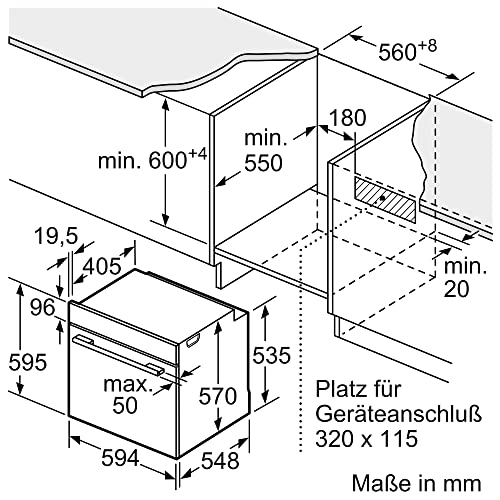 Bosch HBA571BB4 Serie 2 Einbau-Backofen, 60 x 60 cm, 71 Liter Garraum, Pyrolyse-Selbstreinigung, AutoPilot 10 Programme, 3D-Heißluft, LED Touch Control, Schwarz