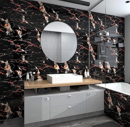Image of WISDOM Marble Wall Sticker Wallpaper Decorative Home /Furnituer /Cabinets Marble Vinyl Wallpaper (24x144 Inch, Black Gold)