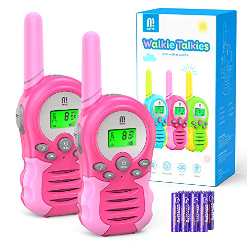 Walkie Talkie PMR446 8 Canales Función VOX Rango de 3KM 10 Tonos de Llamada con LCD Retroiluminada Walky Talky con Pilas, para Actividades Externas, Camping (Rosado)