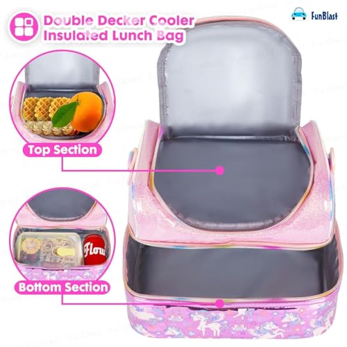 Image of FunBlast Insulated Lunch Bag for Kids - Leakproof Tiffin Bag with Shoulder Strap, Spacious, Durable and Easy to Clean, Lightweight Lunch Box Carry Bag for School, Picnic & Travel (Unicorn)