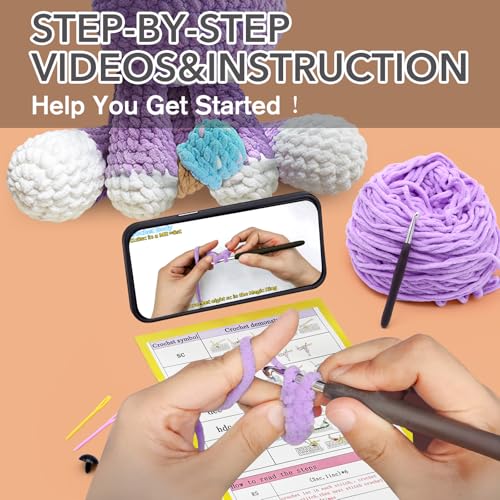 Image of CODGP Crochet Kit for Beginners, 11.8-Inch Hippo Crochet Kit for Adults | Crochet Starter Kit Gift, Animal Amigurumi Kit, Durable Chenille Yarn, Full Supplies, Step-by-Step Videos, for Crochet Lovers