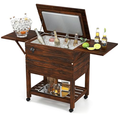 Moccha 54-Quart Rolling Cooler Cart - Wooden...