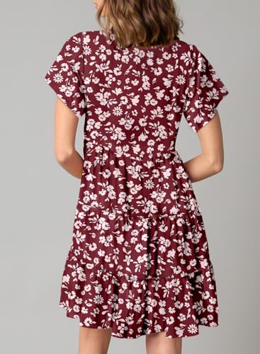 Image of Dokotoo Womens Summer Casual Boho Floral Dresses 2026 V Neck Short Sleeve Sundresses Flowy Swing A-Line Mini Dress