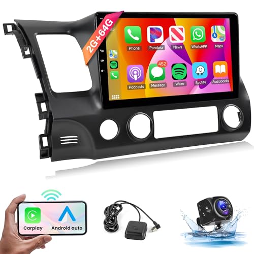 2G 64G Android Car Stereo Radio for Honda Civic 2006-2011 with Wireless CarPlay Android Auto,...