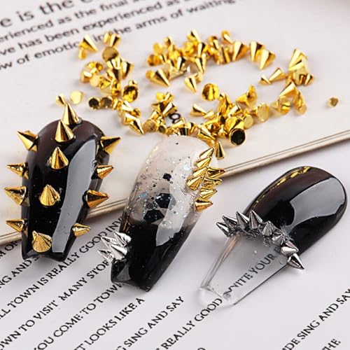 Mini Metall Nieten Punk Nail Charms Gold Silber Strasssteine Nägel Charm Kegel Spikes Nagelschmuck Glitzersteine Nail Art Studs Nagel Steine Legierung Nagelanhänger Rhinestones Nageldesign Zubehör