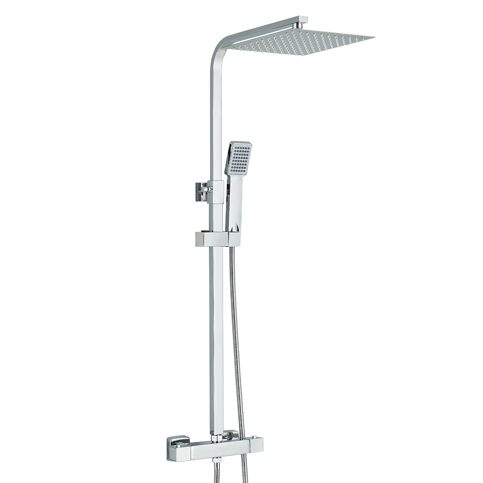 HARNART Bathroom Thermostatic Shower Mixer Set and with Adjustable 8 inch Overhead Rainfall Shower Head Twin Head,Bath Bar Mixer Shower with Rainfall Showerhead,Chrome