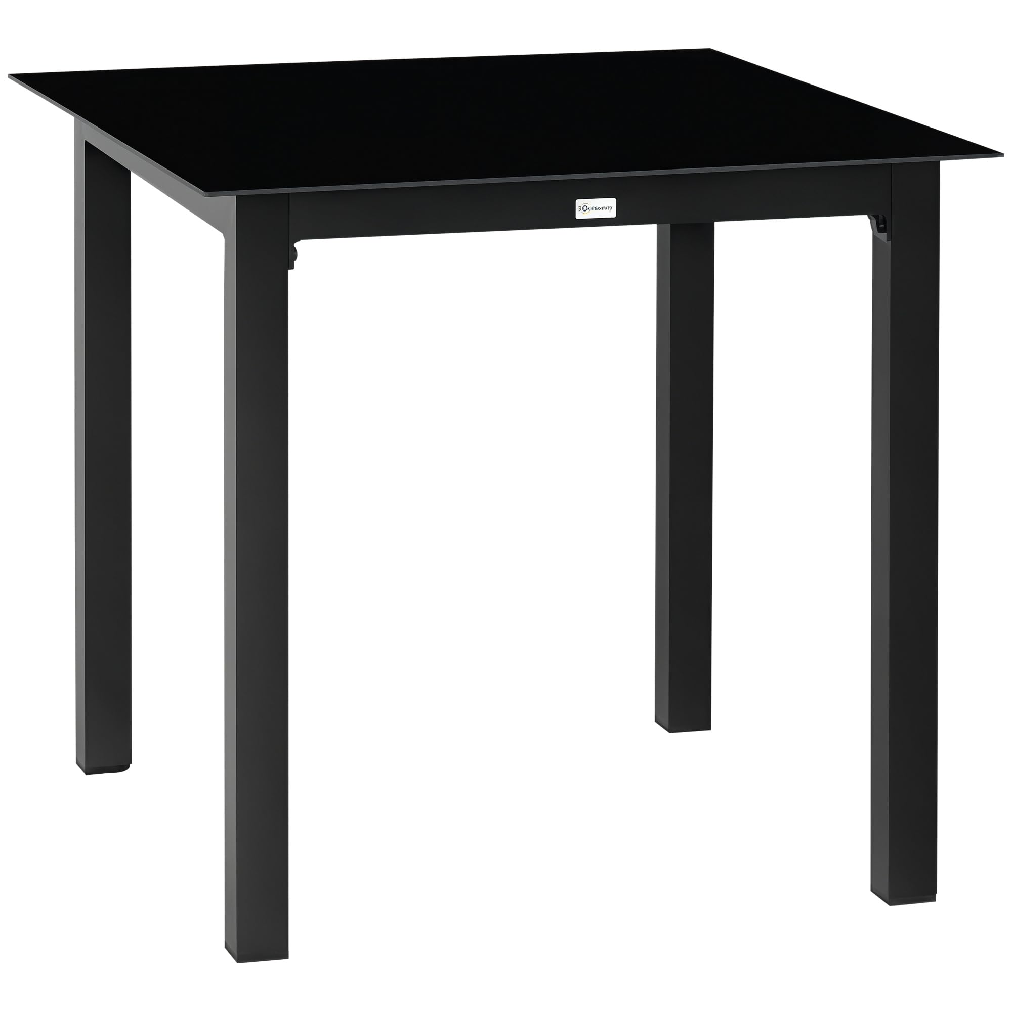 Outsunny Gartentisch, Balkontisch Hartglasplatte, 80 x 80 x 74 cm, Schwarz | Quadratischer Esstisch für Garten, Für 4 Personen, Terrassentisch, Alu