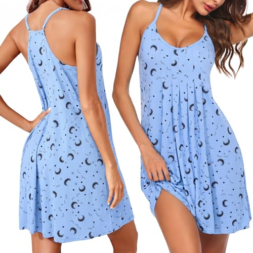 Image of Ekouaer Women Nightgowns Sleeveless Sleepwear Spaghetti Strap Racerback Pajama Dress Nightshirt
