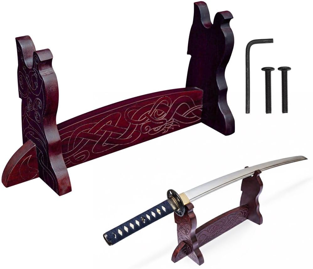 Sword Stand Axe stand Medieval Sword Wall Mount Samurai Sword Display Stand Katana Sword Holder for for Katana, Gladiator, Axe and Crusader Swords - 1-Tier, 17”x8”