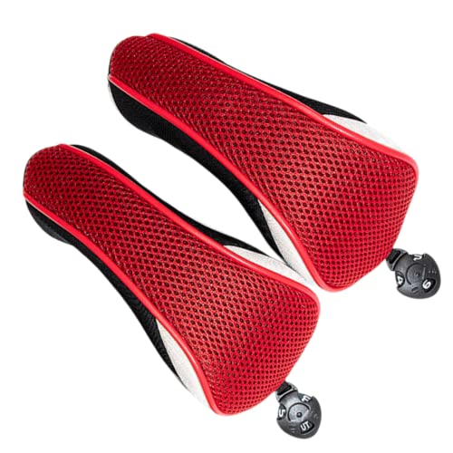 2pcs Golf Hybrid Head Covers Set Hybrid Headcover, Red Golf Club Head Covers for Hybrids, Meshy Rescue Headover with Rotatable ID Tag #2 3 4 5 6 Ut, Golf Accessories for Men
