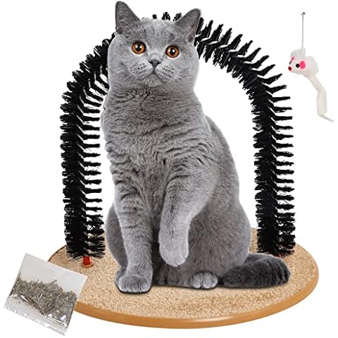 Cat Arch Self Groomer Cat Hair Brush with Artificial Mouse Toy Cat Arch Groomer Massager Cat Grooming Arch Pet Hair Massaging Brush Include Cat Scratching Pad and Catnip Gekufa Cover