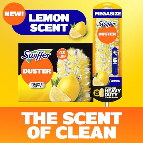 Image of Swiffer Duster Kit with 6 ft Super Extendable Handle, Heavy Duty Starter Kit with 8 Refills, Lemon Scent