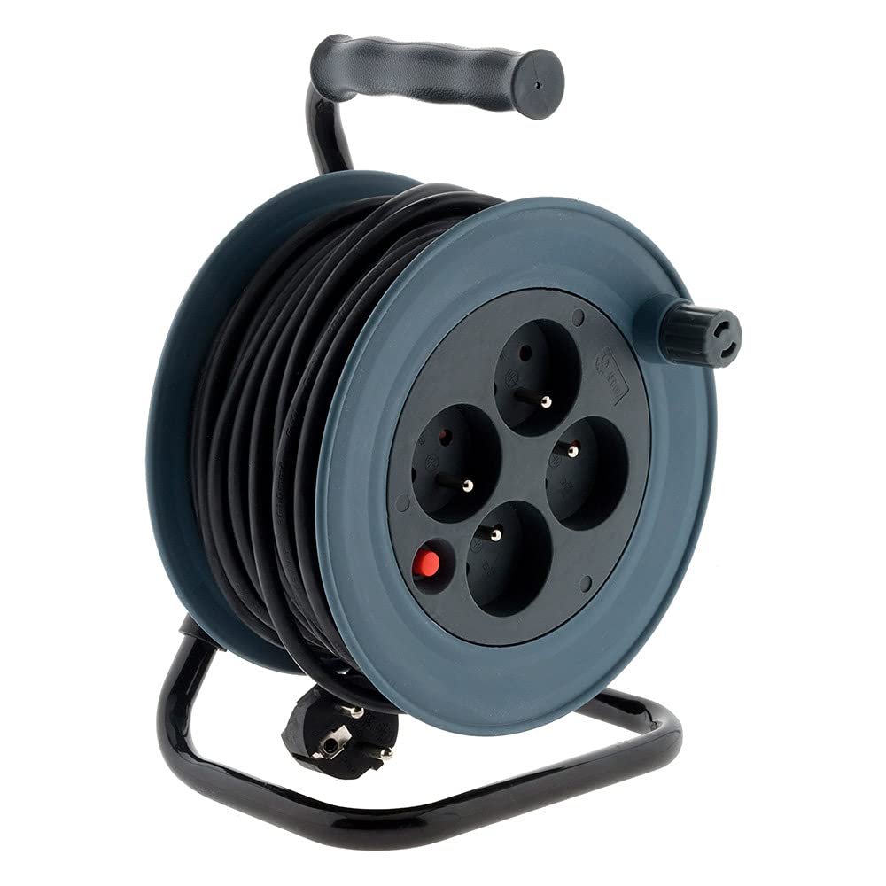 Zenitech - Enrouleur ménager 4x2P+T - 15m 3G1mm² - Gris - 2