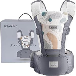 Bebamour Portabebés para 0-36 meses, Mochila portabebés para recién nacidos a niños pequeños, Asiento ergonómico para la cadera del bebé 6 en 1 Portabebés frontal (3D Air Grey with Designed)