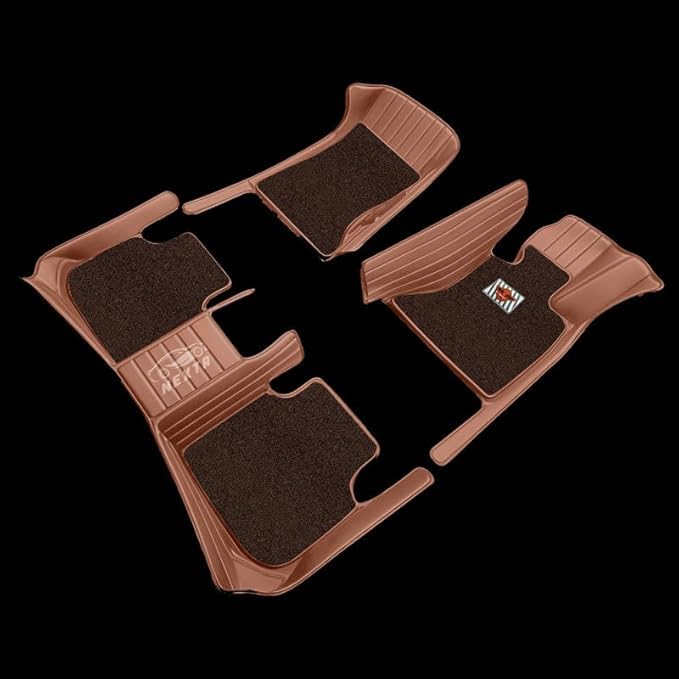Image of Premium 12D Car Foot Mat for VinFast VF MPV 7-7 Seater (All 3 Rows) | Luxury Leather | Double Layered | Waterproof and Washable | Custom Fit | Detachable Grass Mat | Tan