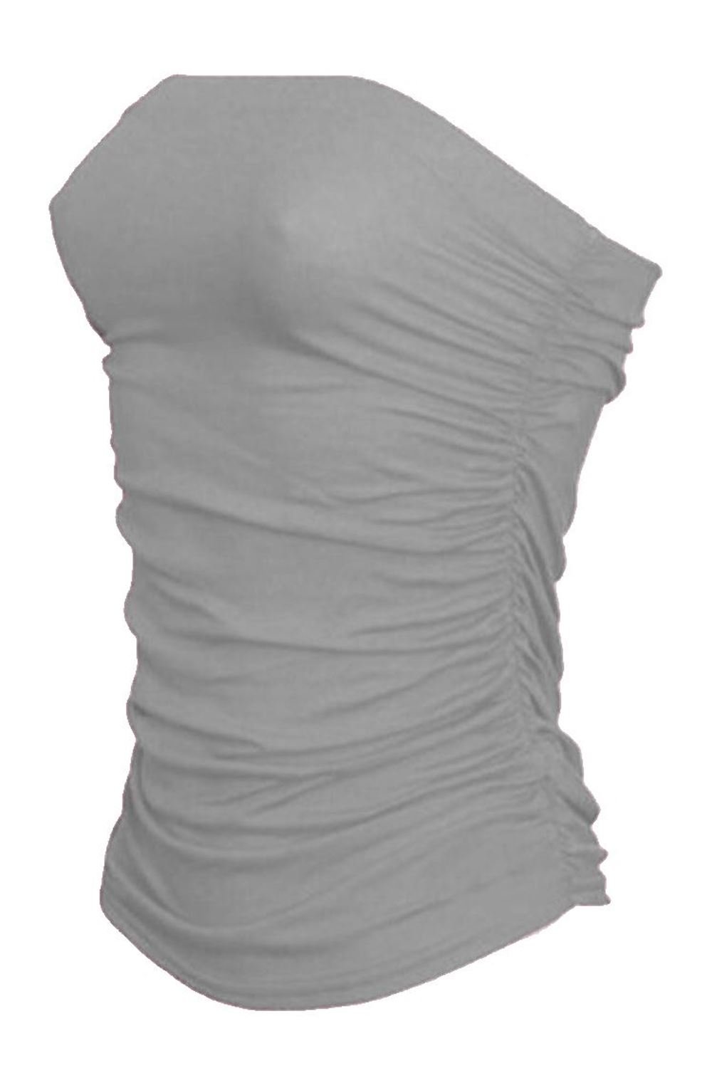 Janisramone Women's Grey New Boobtube Bandeau Strapless Top Both Side Ruched Crop Bra Vest Top