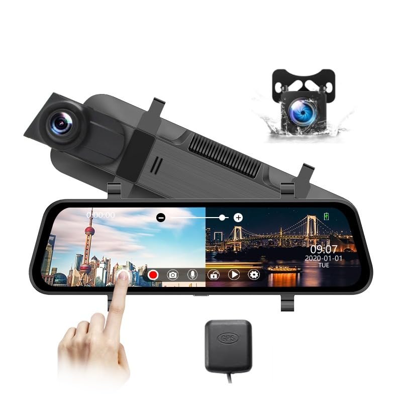 AUSEK D8 Dash Camera main unit, rear camera, and GPS module, illustrating the components involved in the setup.