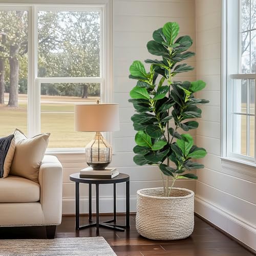Artificial Tree,Faux Fiddle Leaf Fig Tree,5ft Tall Ficus Tree Artificial for Home Decor,Fake Lyrata Fig Plants Green Tree with Pot for Indoor Outdoor Home Office Living Room Bathroom Decor