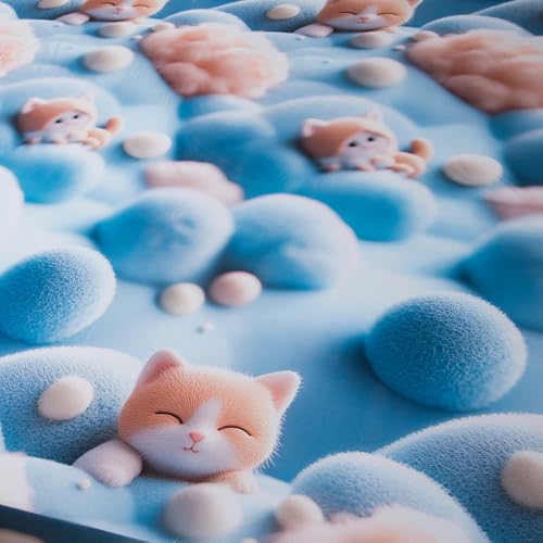 Image of Bedding Fitted Sheet with Deep Pocket,3D Simulated Cats Pattern Printed Fabric Bed Sheets (Blue Cats,King)