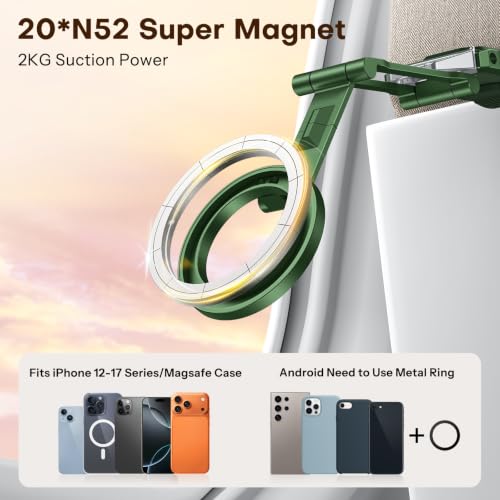 Image of OMOTON TP02 360Rotating for MagSafe Tripod Mount, Adjustable Aluminum Magnetic Phone Tripod for iPhone 17 /16 /15 /14 Pro Max Air, Foldable Cell Phone Stand Fits Vlog, Gym, Travel Essentials, Green