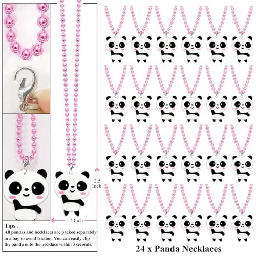 Image of Bulk 24 Pack Panda Necklace Party Favors for Wild Animal Themed Party, Wedding, Anniversary, Engagement, Birthday Goodie Bag Stuffers, Photography Props, Home Decorations