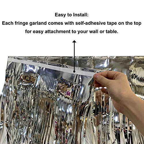 Image of 10 Feet Long Roll Foil Fringe Garland - Pack of 3 | Shiny Metallic Tassle Banner | Ideal for Parade Floats, Bridal Shower, Wedding, Birthday | Wall Hanging Fringe Garland Banner (Silver)