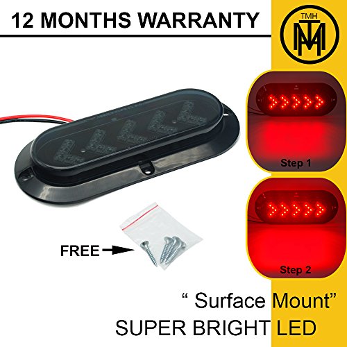 TMH (Pack of 2) 6 Inch 25 ARROW LED Surface Mount Oval Smoked Lens/Red Light Turn Signal Side Marker Tail LED Light for Truck Trailer Trail Bus 12V DC - Thumbnail 5