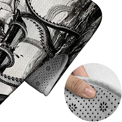 Badezimmerteppich-Set, 3-teilig, Comic-Ozean-Oktopus-Piratenschiff, waschbare Badeteppiche, rutschfest, mit Rückenpolster, Konturteppich und Toilettendeckelbezug – Bild 5